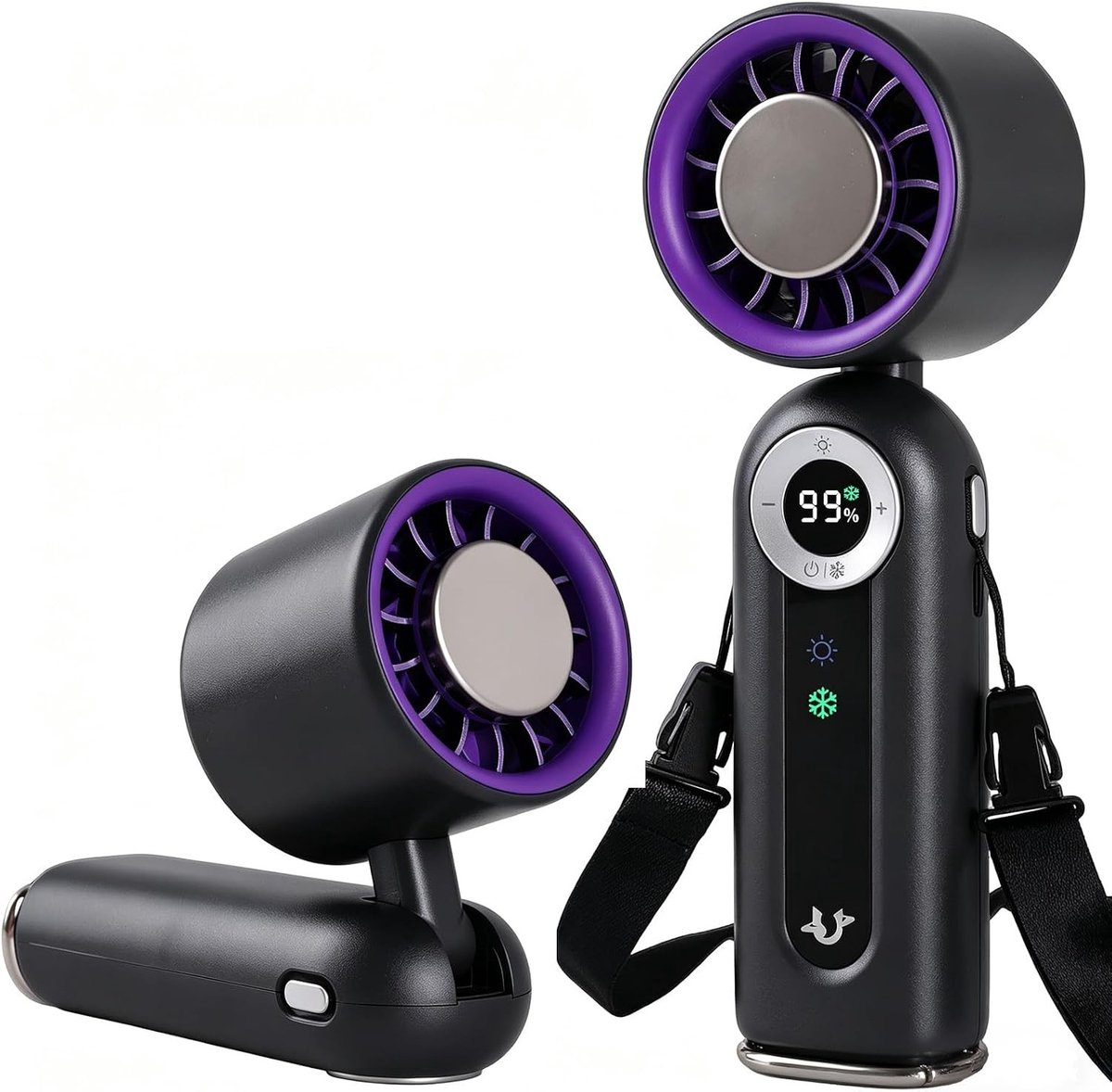 Nekventilator - Grijs - 60 x 54,4 x 180,3 mm - Opvouwbare USB Ventilator met IJskoeling en LED Lamp - Voor Reizen en Outdoor