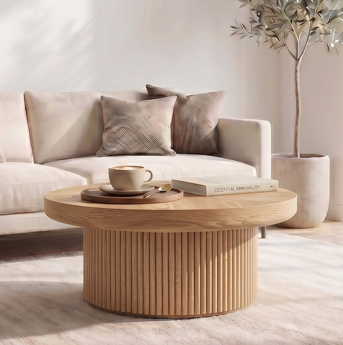 DESMIU Salontafel Met Ribbelvoet En Natuurlijk Houtlook Tafelblad Voor Woonkamer En Kleine Ruimtes 78 X 78 X 38 5 Cm Naturel Natural Wood
