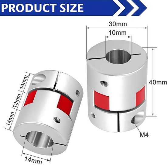 Flexibele Shaft Coupling 10mm x 14mm, Aluminium Motor Connector, CNC Jaw Spider, OD30mm x L40mm, Ideaal voor Precisie Toepassingen en Aandrijfsystemen — afbeelding 5