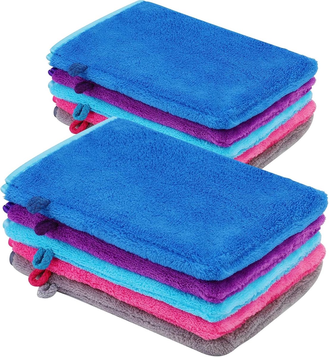 10 Stuks Microfiber Lichaamswas Handschoenen, Zachte Flanel Gezichtsdoek, Herbruikbare Make-up Verwijderhandschoenen, Bad Spa Doek, 15 x 21 cm, 5 Kleuren, Ideaal voor Verzorging en Hygiëne
