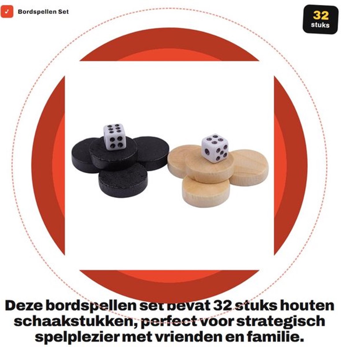 Bordspellen Set 32 Stuks - Schaakspel - Backgammon - Houten Schaakstukken - Stapelbare Schijfjes - Geschikt voor Binnen/Buiten