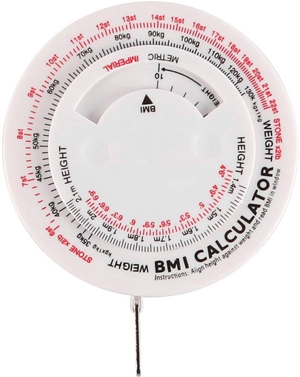 Vet Meetlint 150cm - BMI Calculator - Lichaamsvet Meter - PVC Materiaal - Intrekbaar - Gezondheidsmeting