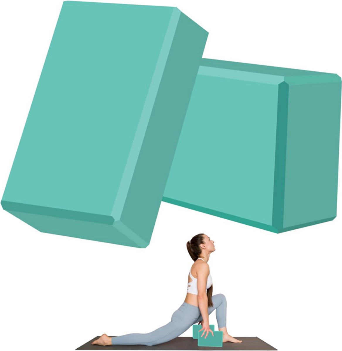 Yogablokken - 2-pack - zacht en antislip - dansblokken - lichtgewicht en geurwerend - geschikt voor beginners - EVA-materiaal - geschikt voor Pilates, meditatie, dagelijkse fitness, stretching en vormgevende training - 23*15*7,5 cm - Azuurblauw