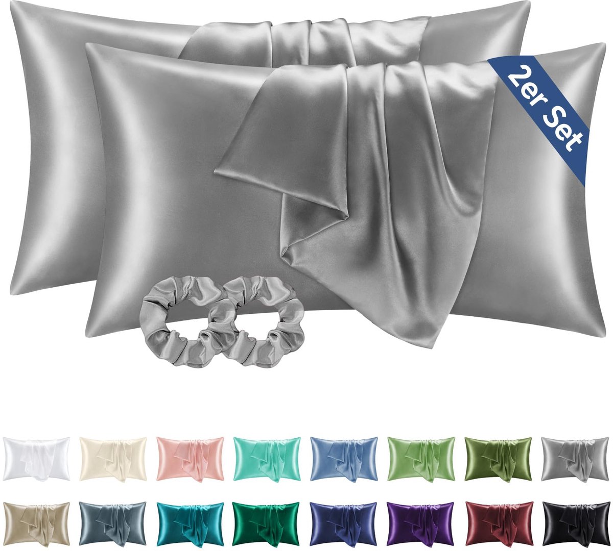 Set van 2 Satin Kussenhoezen 40x80 cm Grijs