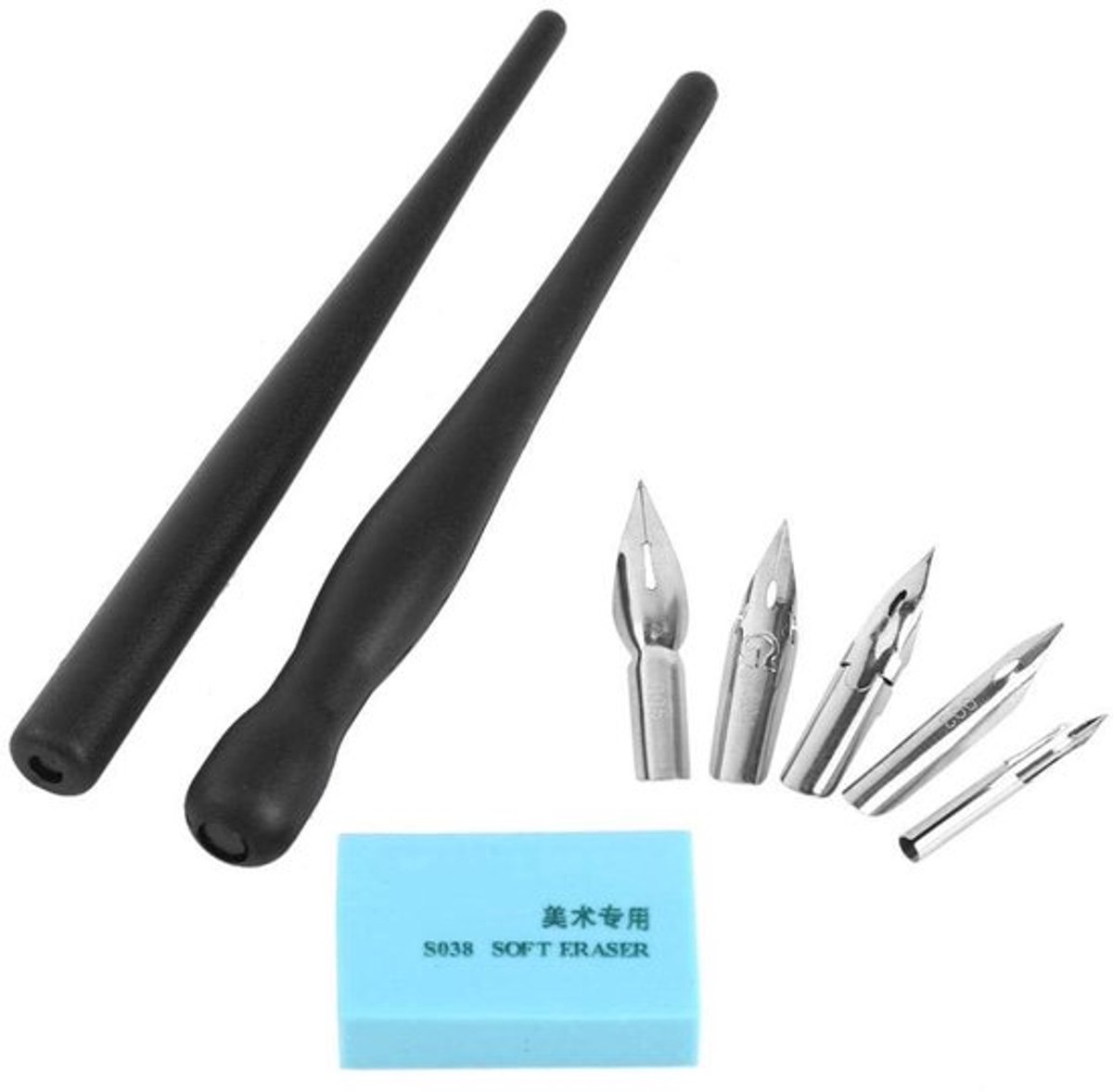 Punthouder Comfortabel - Kroontjespen Set - 5 Penpunten - Stevig - Duurzaam - Zachte Rubber Wisser - Tekenpen