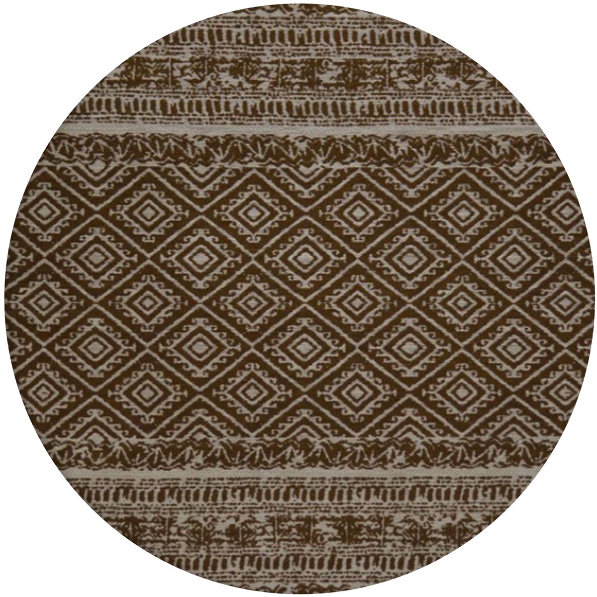 Padiro rond vlakgeweven vloerkleed Ø 120 cm - bruin - vintage patroon - voor binnen en buiten - geschikt voor vloerverwarming - van polyester