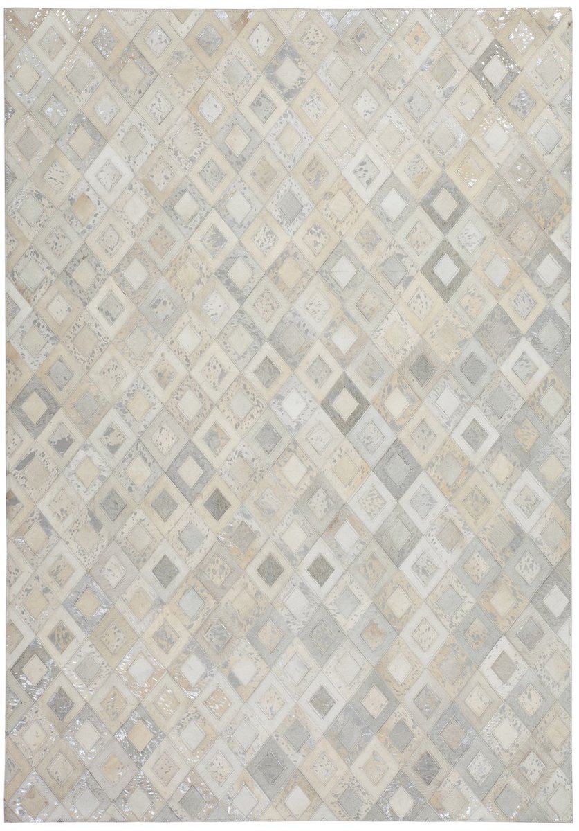 Padiro vlakgeweven vloerkleed 80 x 150 cm - grijs / zilver - industrieel geometrisch patroon - geschikt voor vloerverwarming - van leer