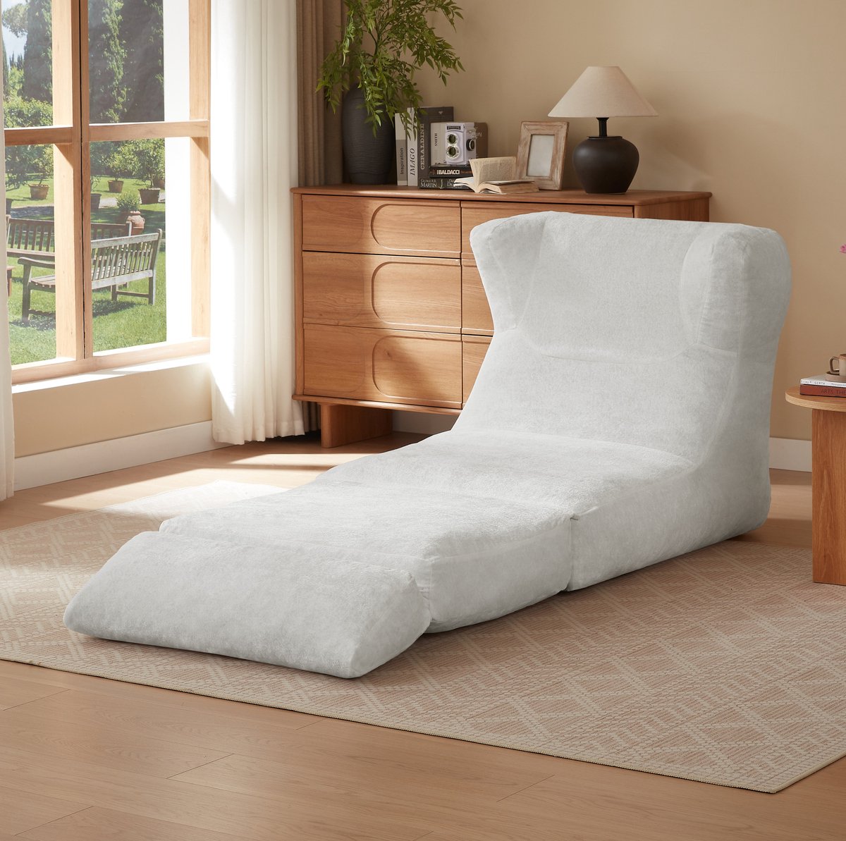 MIVRAY Fauteuil 90 cm - Verstelbaar Naar Ligstoel - Voor Woonkamer En Slaapkamer - Chenille - Wit