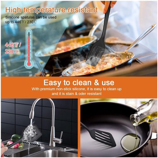 Spatels,2 stuks Slotted Spatula siliconen spatel,anti-aanbaklaag Siliconen Kookgerei Set, Sleufspatel,hittebestendige spatel, visspatel, spatel keukengerei, voor gecoate potten — afbeelding 4