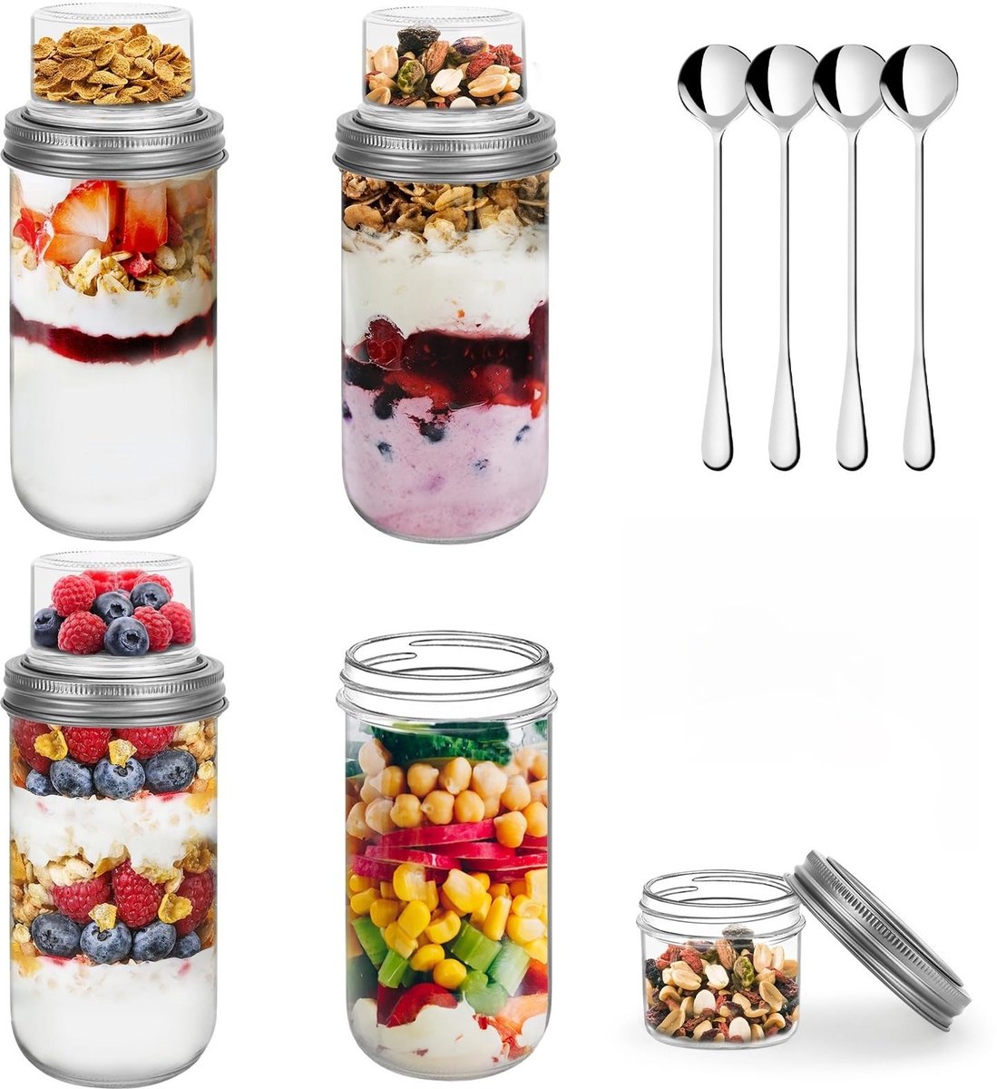 Dailygoods- Mueslibeker 600ml met lepel - Yoghurtbeker to go - Dubbellaags design - BPA-vrij - Meal prep bakjes - Handwas aanbevolen