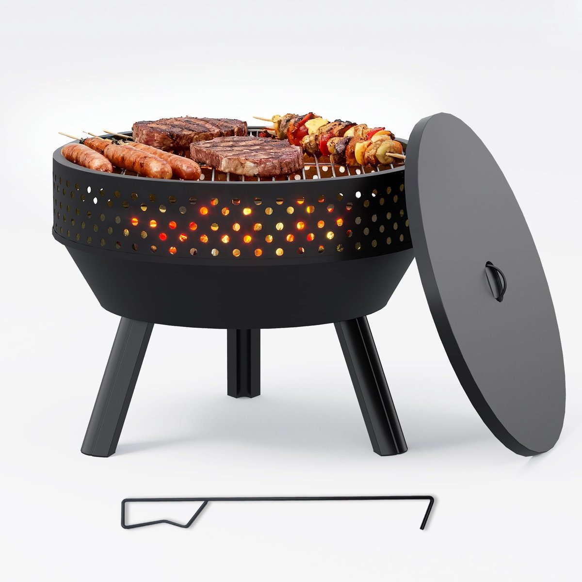 SnelShoppen - 54.6 cm Vuurschaal met Grillrooster, Multifunctionele Vuurplaats voor Buiten, Waterdichte Tas, Pook, BBQ Vuurkorf voor Kamperen, Tuin en