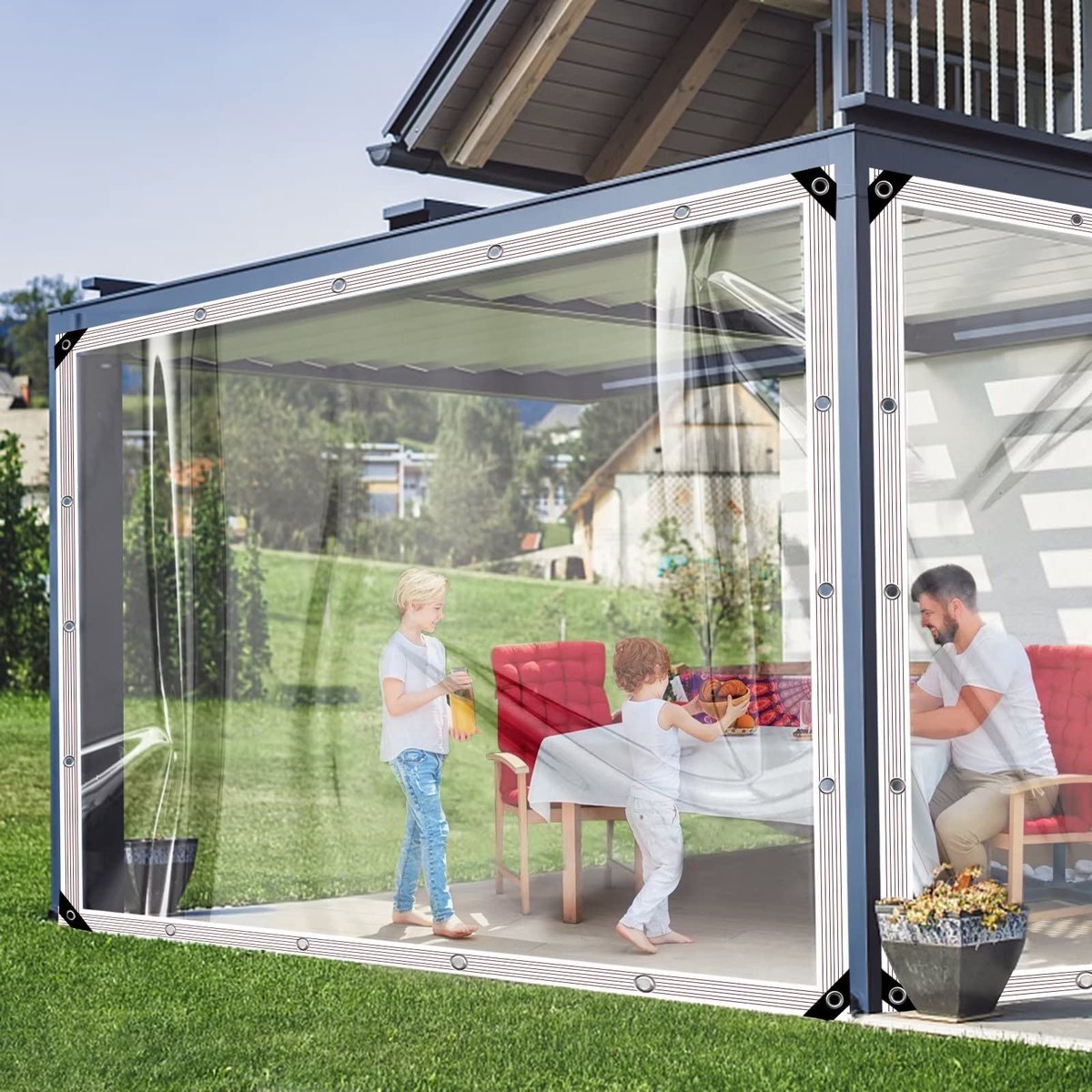 SnelShoppen - Dekzeil PVC Waterdicht Transparant 4x5m - Scheurvast en Duurzaam Tuinzeil met Ingestanste Ringen voor Broeikas, Planten en Hondenhok - 0