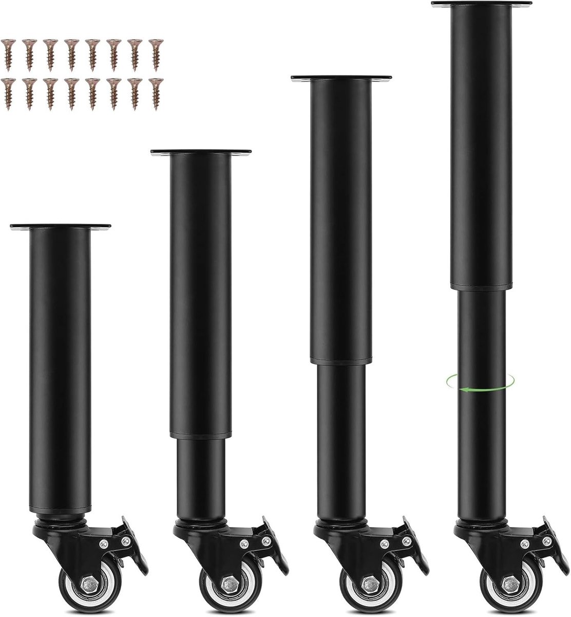 Verstelbare Meubelpoten met Wielen en Rem - 360° Draaibare Stalen Poten voor Bank, Kast en Tafel (24-36 cm)