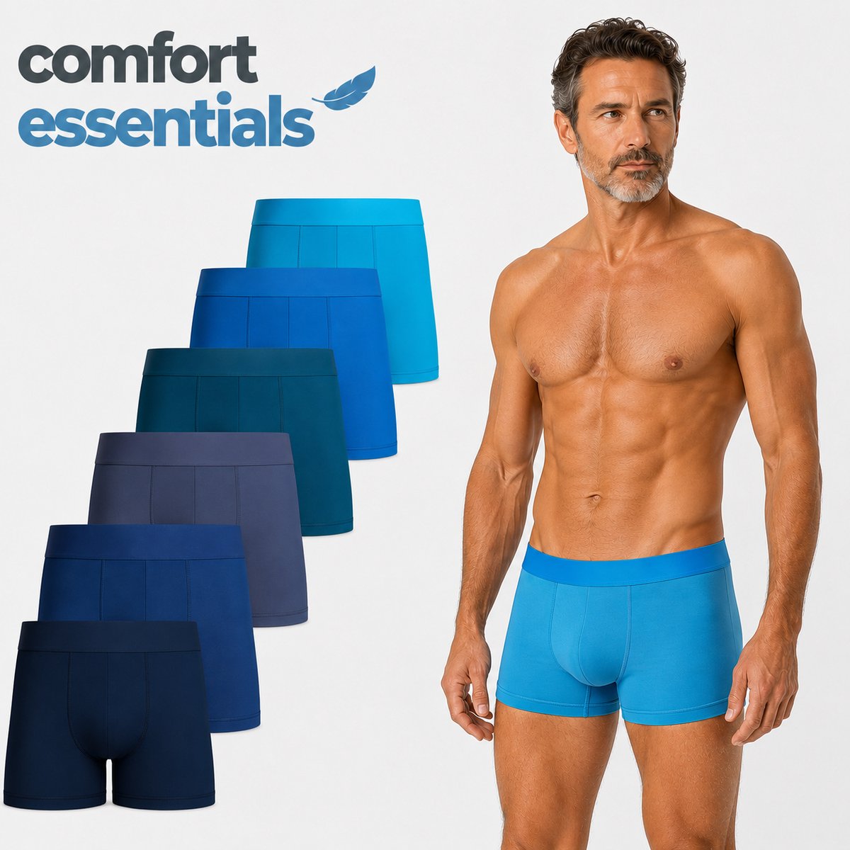 Comfort Essentials - Boxershort Heren - 6 Pack - Blauwe Kleuren - M - Onderbroeken Heren - Korte Pijp - Trunks - Hipster