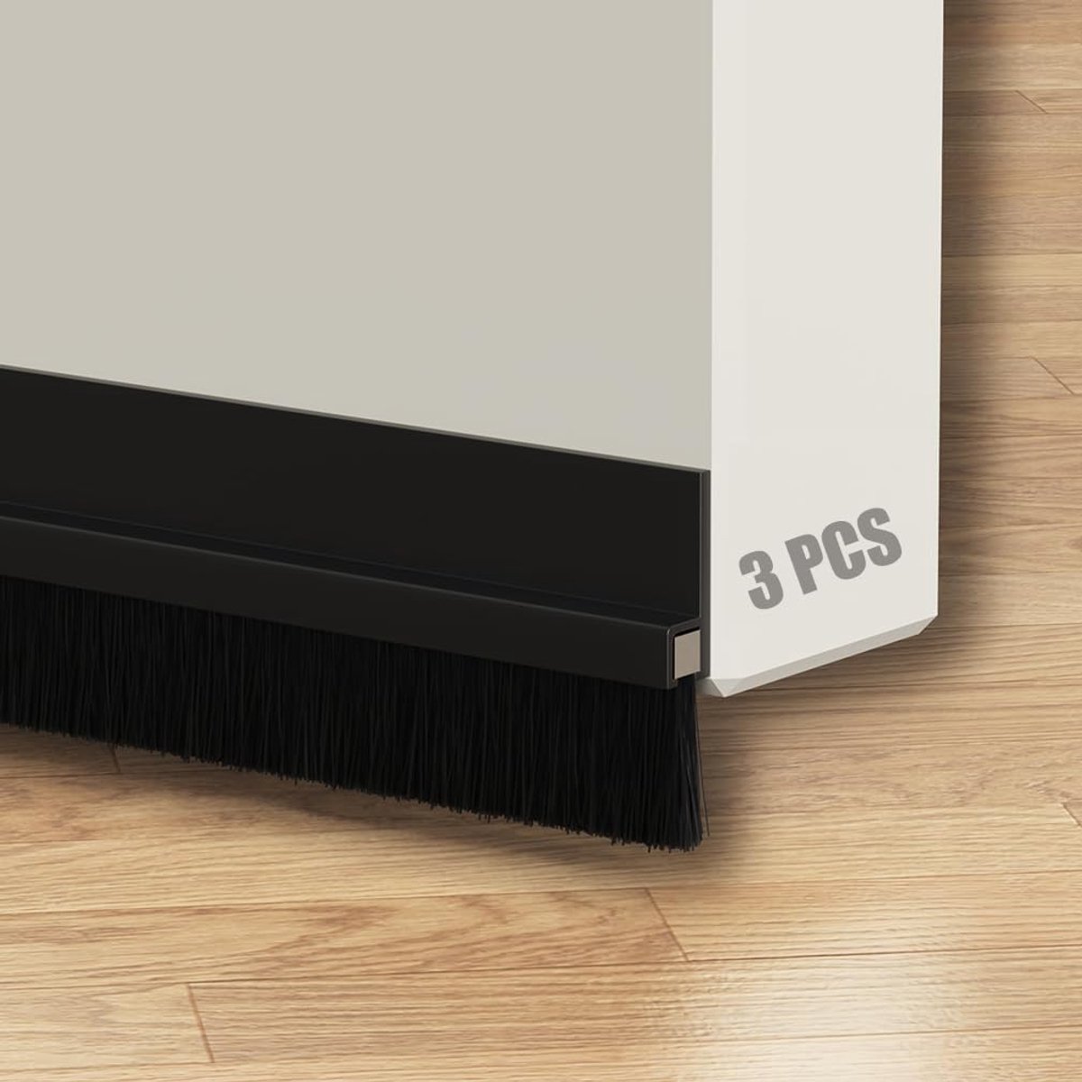 SnelShoppen - 3x Brush Seal Deurstrip met Borstel Zelfklevend 4 x 100cm Deurafdichting (Zwart) - Dicht Gaten, Hoge Kwaliteit PVC en Nylon
