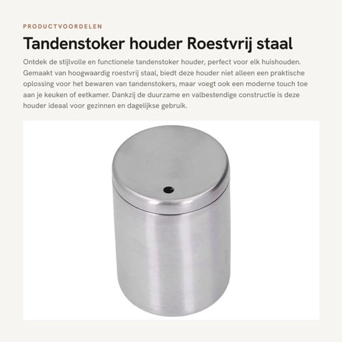 Tandenstokerhouder Duurzaam - Roestvrij Staal - Valbestendig - Geschikt voor Huizen - 5,5 x 8 cm - Lichtgewicht 144g - Tandenstokerdispenser