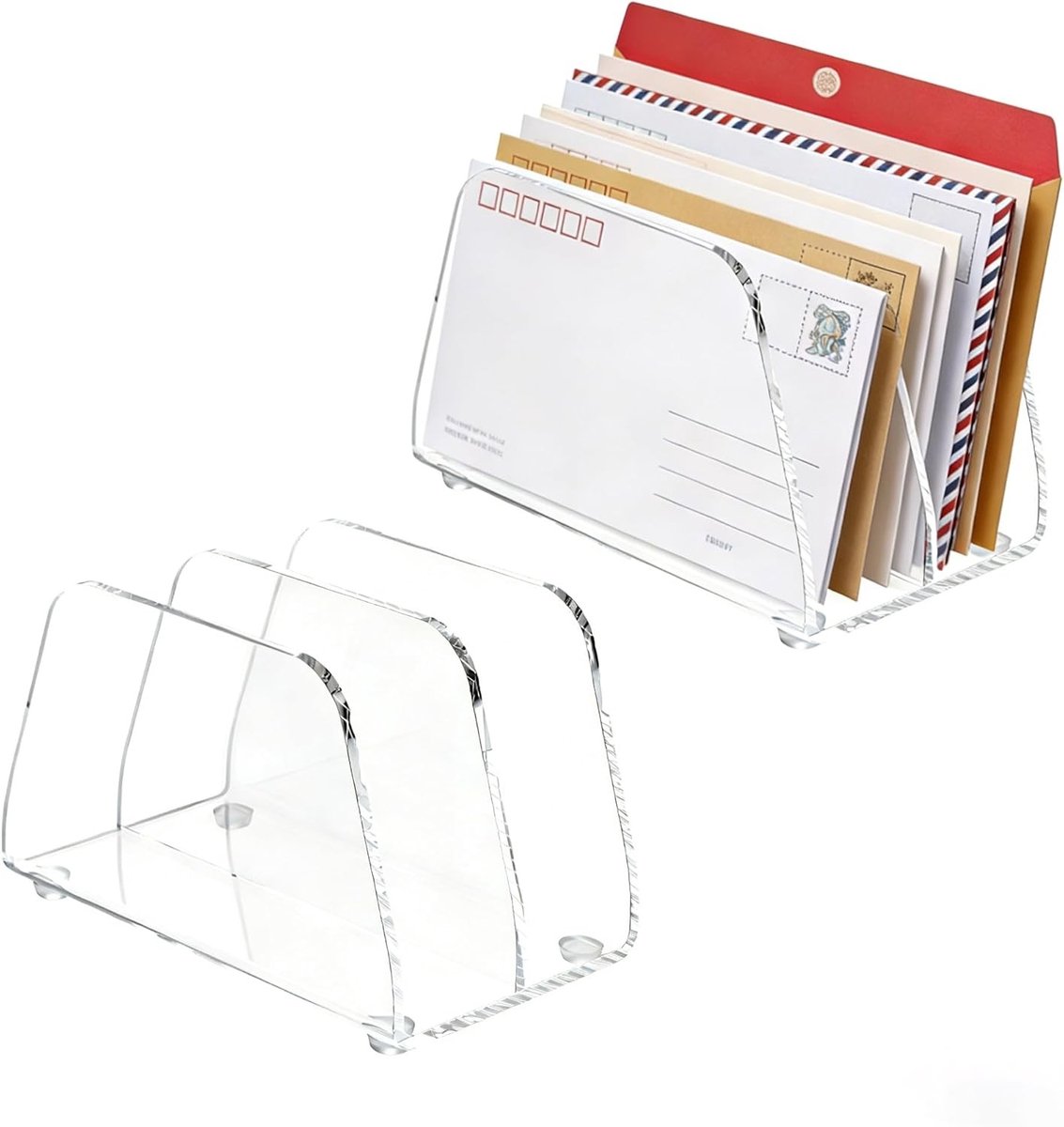 Set van 2 Transparante Acryl Briefhouders met 2 Compartimenten voor Bureau, Multifunctionele Postorganizer, Ideaal voor Kantoor, Thuis en School, Efficiënte Organisatie