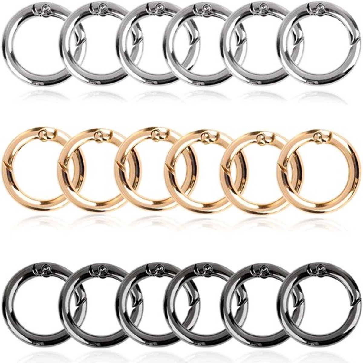 Karabijnhaak 18 Stuks - Ronde Karabijnhaken - Klikveergesp - Zinklegering - Duurzaam - Binnendiameter 20 mm - Sleutelhanger