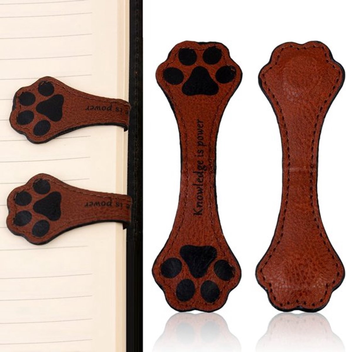 Bladwijzers Magnetisch Hoogwaardig PU-leer - 2 Stuks - Retro Poot Vorm - Compact - Geschikt voor Boeken - 10x3cm - Boekenlegger