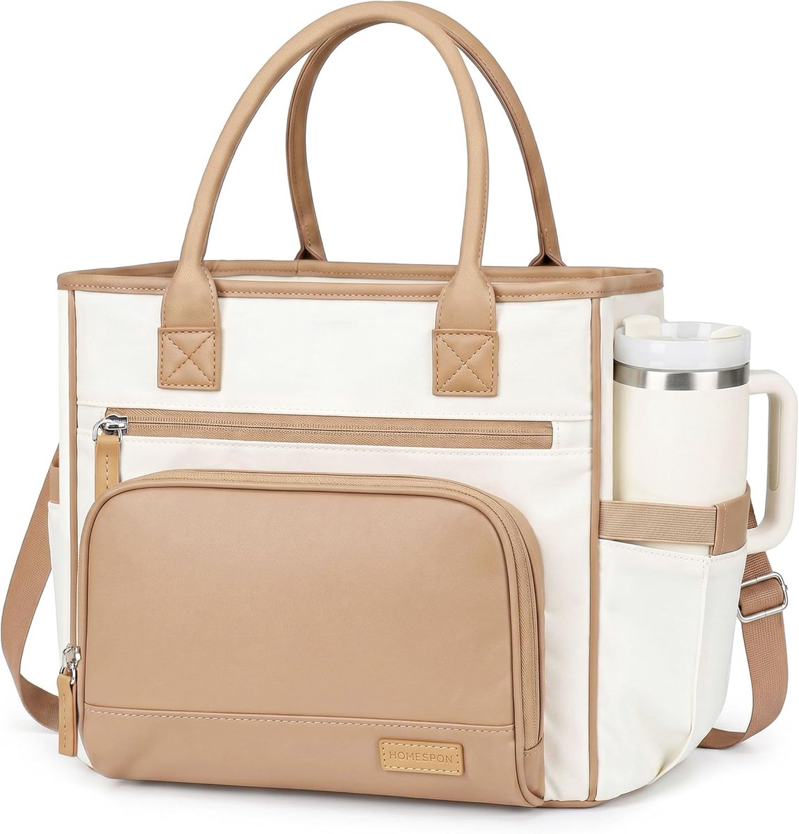 SnelShoppen - Geïsoleerde Lunchtas voor Werk, Lekvrije Koeltas met Bekerhouder, Crossbody Tas voor Mannen en Vrouwen, Moderne Kleuren voor Kantoor en
