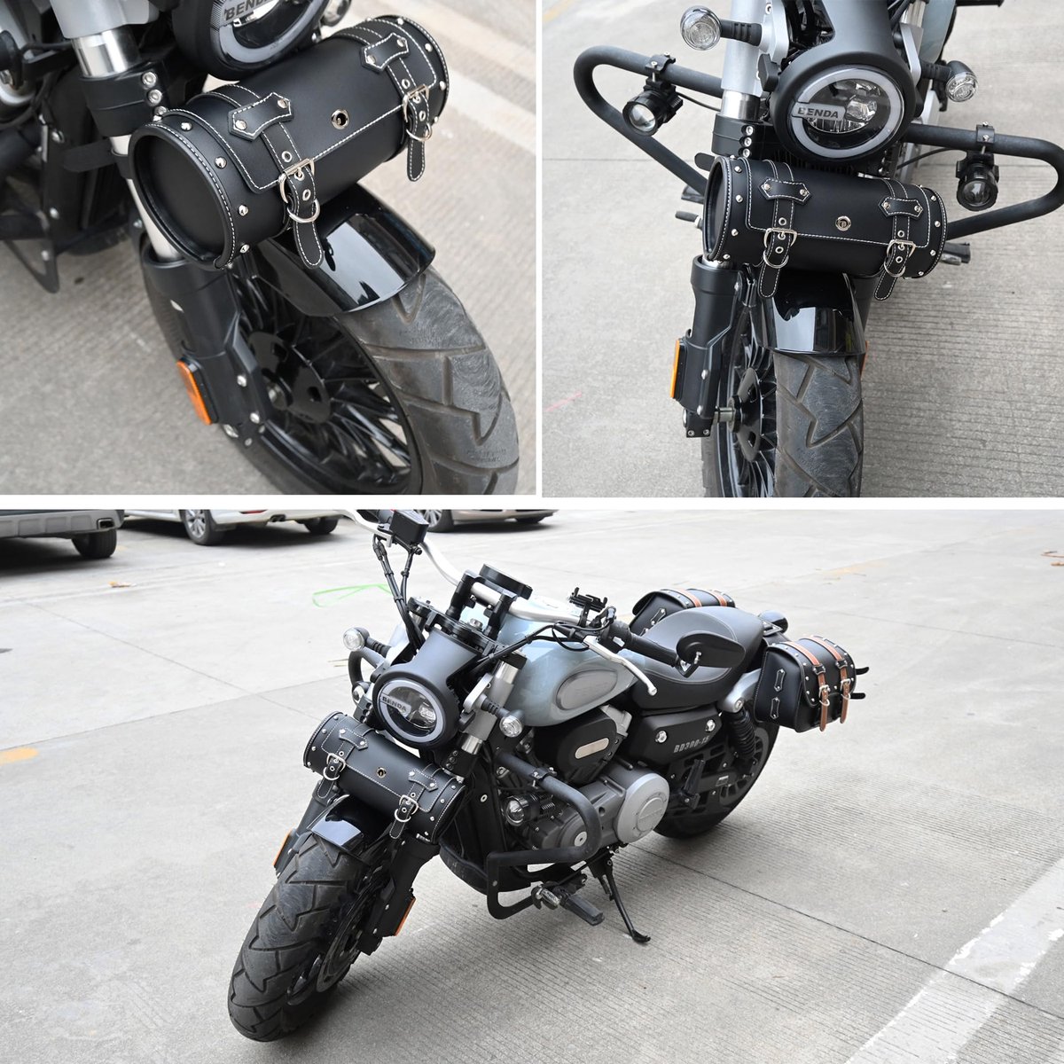 SnelShoppen - KZNI Motorfiets PVC Faux Leer Gereedschapstas | Universele Vorktas | Stuur en Zadeltassen | Stuur- en Sissy Bar Opbergtas | Zwart | Duur