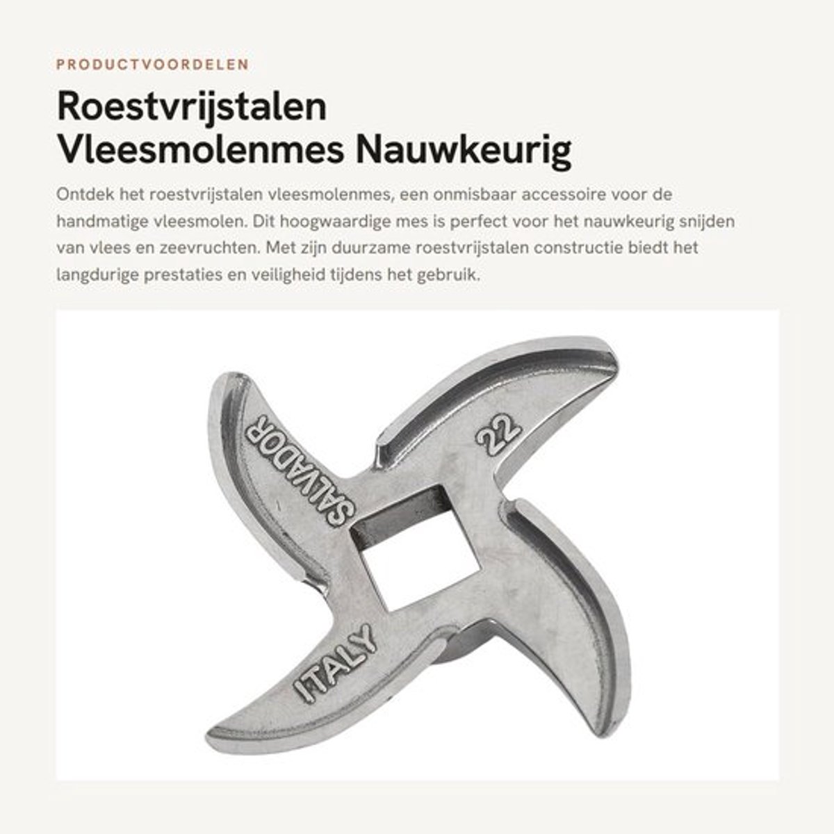 Vleesmolenmes Roestvrij staal - Veilig/Betrouwbaar - Multifunctioneel Accessoire - Eenvoudig te Vervangen - Onderhoudsvriendelijk - Lichtgewicht 70 g - Vleesmolen