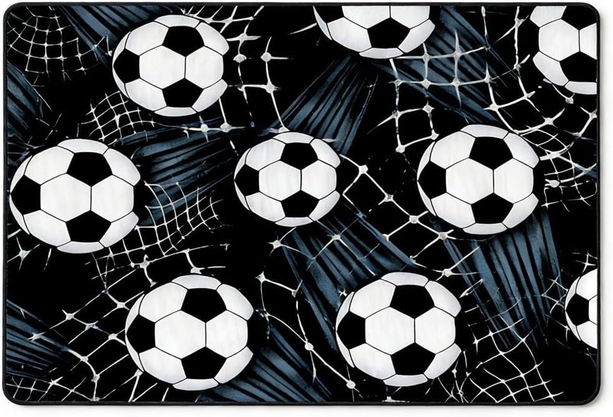 Voetbal Vloerkleed - Kinder Tapijt - Kamer Decoratie - Antislip Onderkant - 60x90 cm - Zwart