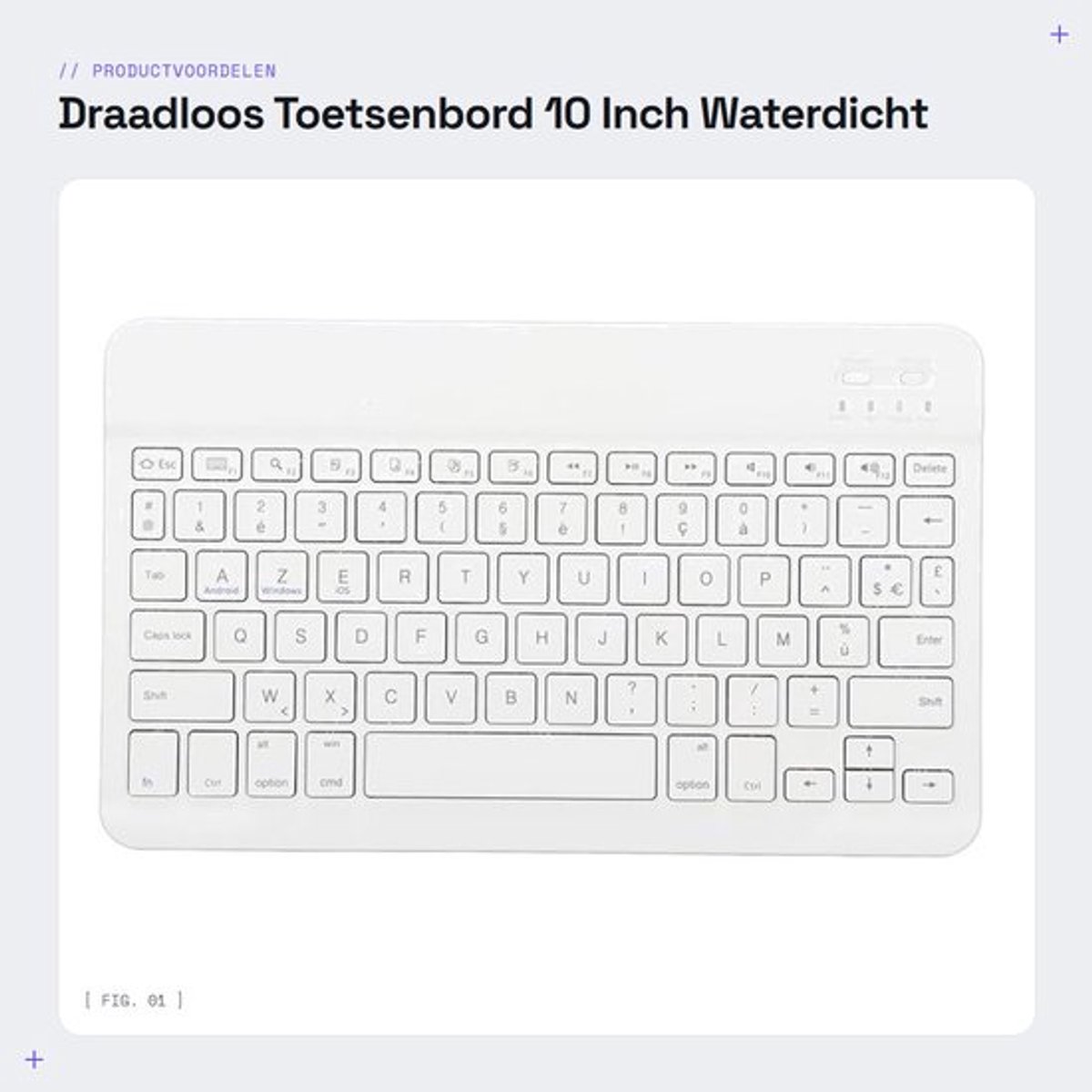 Draadloos Toetsenbord - 10 Inch - Waterdicht en Draagbaar - Wit - Geschikt voor Tablet en Smartphone - Ergonomisch Ontwerp