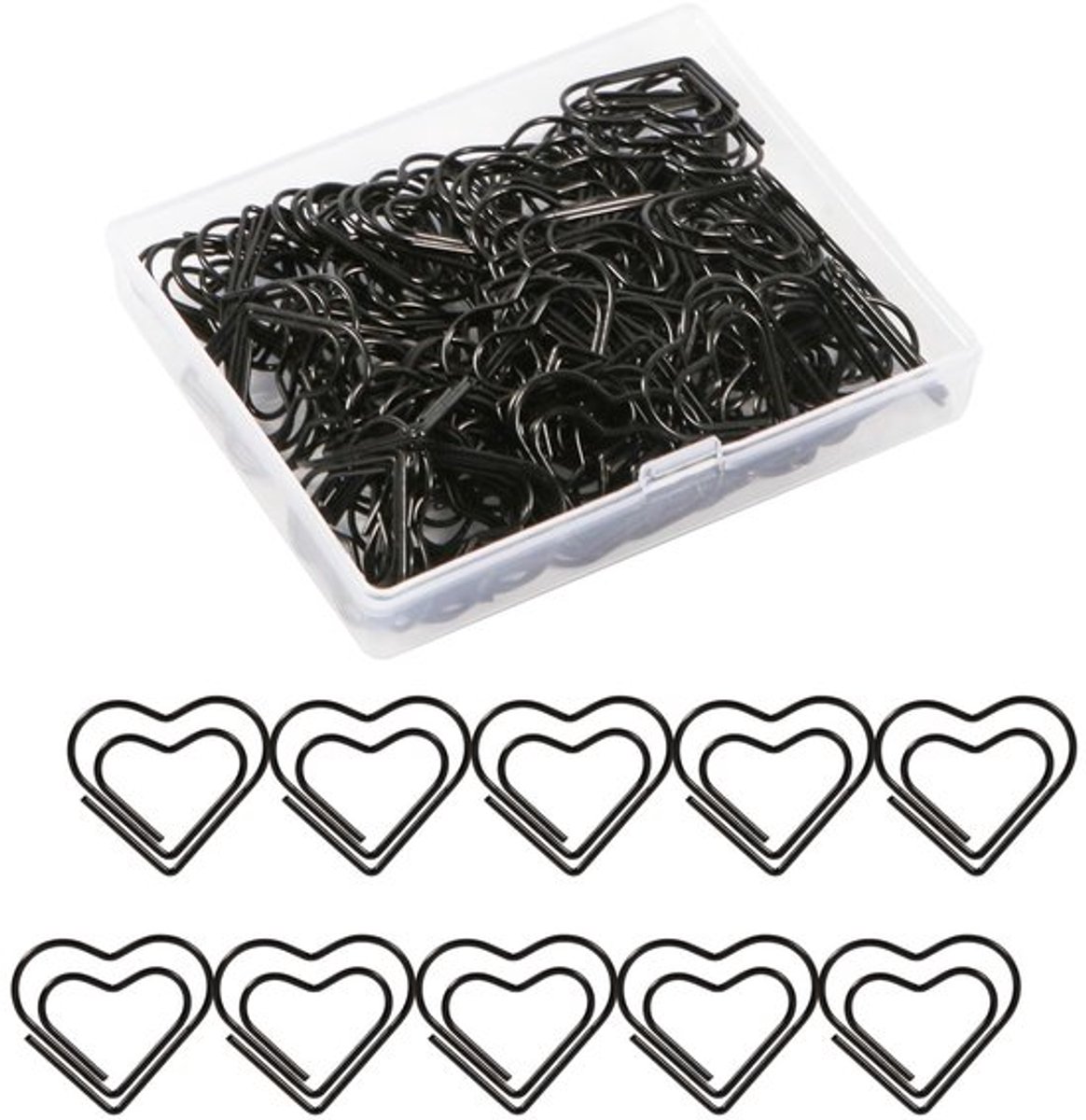 100st Mini Paperclips, Schattig Liefdeshart Paperclips Paperclips Klein voor Sorteren Organiseren Knutselen Papieren Kinderen Kantoor School Thuisgebruik (Zwart)