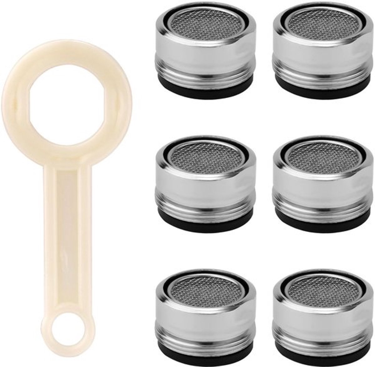 Kraanbeluchter 6 Stuks - Waterbesparende Kraankop - Hoge Doorstroming - 24 mm - Koper/Roestvrij Staal - Inclusief Sleutel - Waterbesparende Kraan