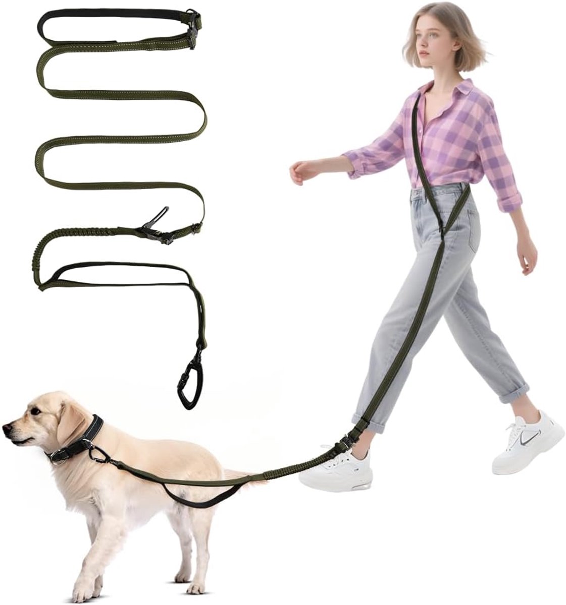 handsfree hondenriem 1,9-2,6 m - touw crossbody - met veiligheidsgesp - comfortabel wandelen - ShopVlot