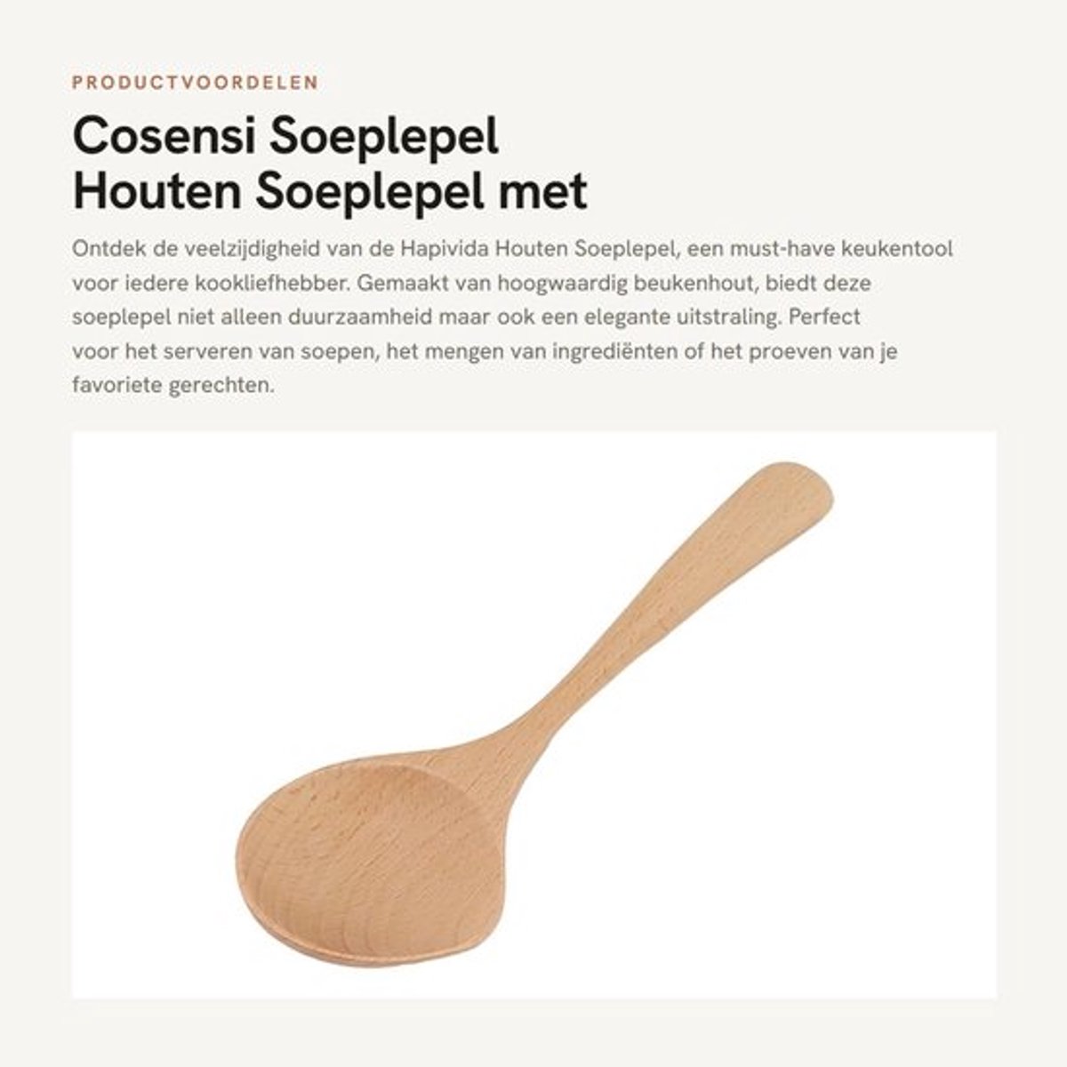 Houten Lepel - Lange Handgreep - Beukenhout - Handgemaakt - Kooklepel - Decoratief - Duurzaam - Soepschep