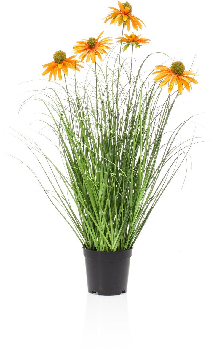 Emerald Kunstplant Rudbeckia Gras in pot oranje 60cm - Kunstplant voor binnen