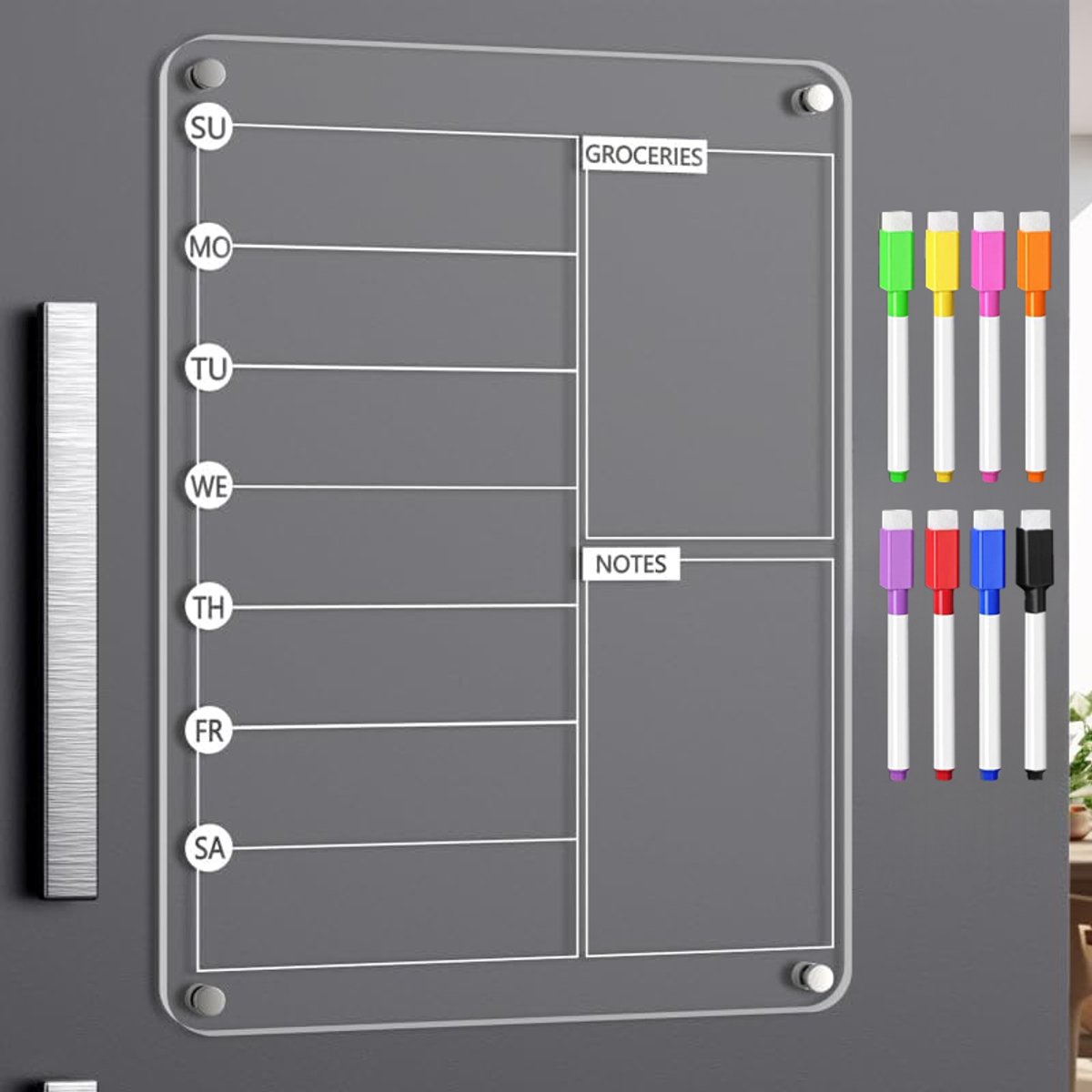 Tolvia Magnetisch Weekplanner whiteboard - Planbord - Weekmenu Bord met Droog Uitwisbaar Oppervlak - Inclusief 6 Markers - Geschikt voor Maaltijdplanning