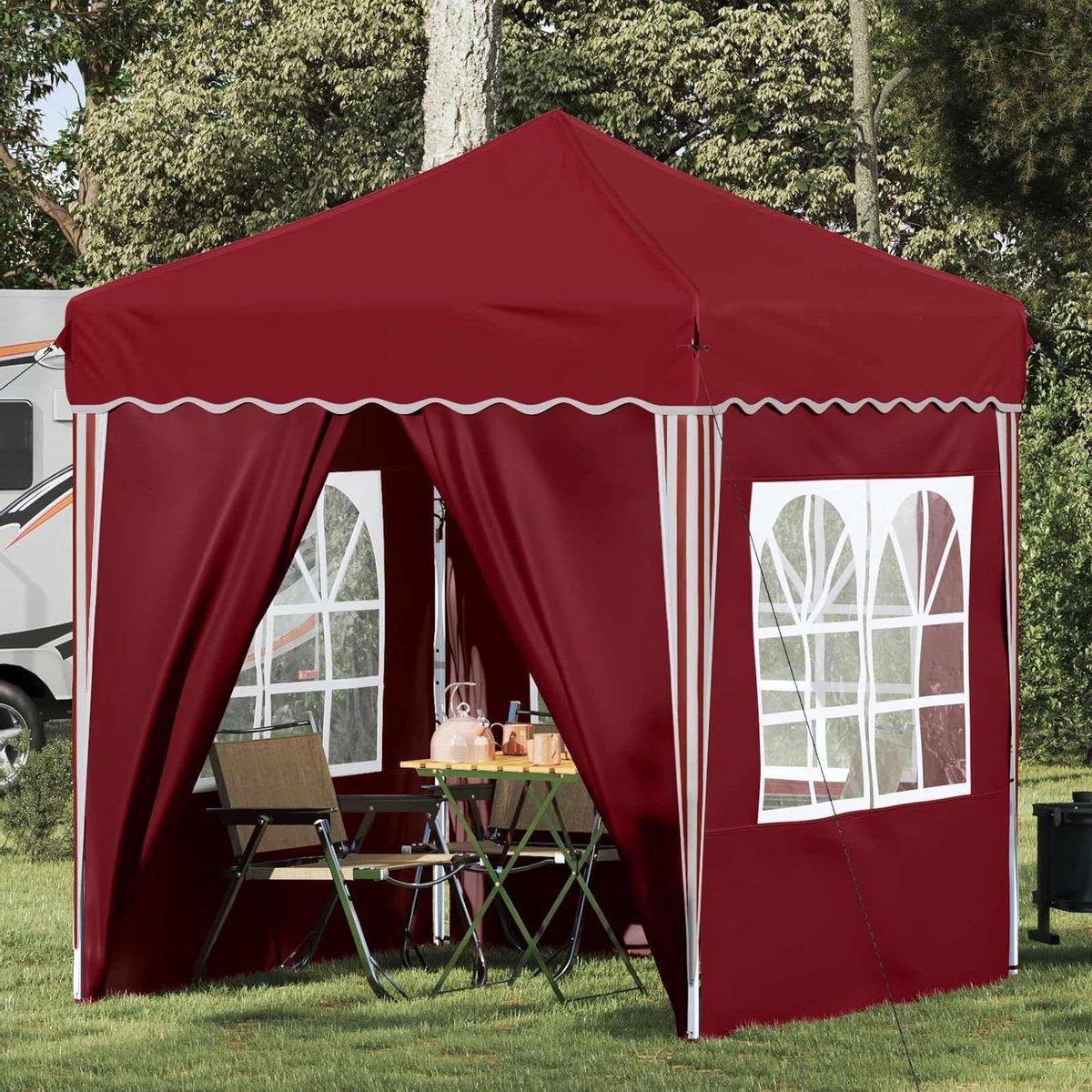 Pop-up Partytent - Feesttent Paviljoen - Buitenfeest Organiseren - Eenvoudig Pop-up Design - 195 x 195 x 245 cm - Bordeauxrood