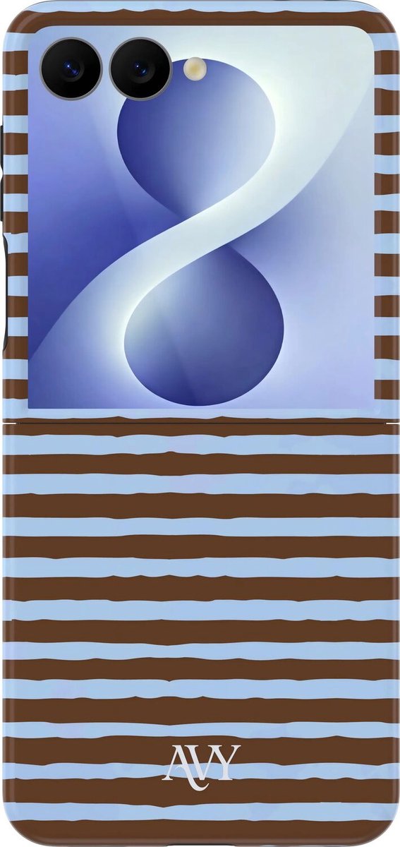 AVY Hoesje geschikt voor Samsung Galaxy Z Flip 8 | Ocean Latte | Strepen | Bruin & Blauw | Hard Shell Back Cover | Compatibel met MagSafe & Qi2