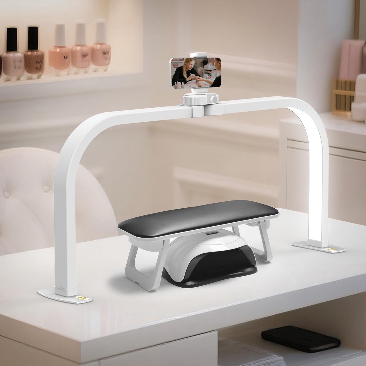 SnelShoppen - CGBE LED Halve Maanlamp voor Nagels met Telefoonhouder Opvouwbare - Wit - Ideaal voor Nagelstyling, Feestjes, Thuisgebruik en Kantoor