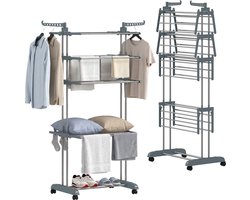 HOMCOM Clothes Drying Rack-Plastic, Stahl-73L x 64B x 172H cm-Grau