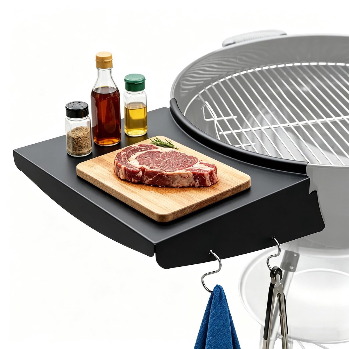 SnelShoppen - Grilltafelplank voor 57 cm Houtskool Grills, Vervangt Side Shelf, Outdoor Stalen BBQ Tafel, Opvouwbare Kettle Grill Accessoires, Perfect