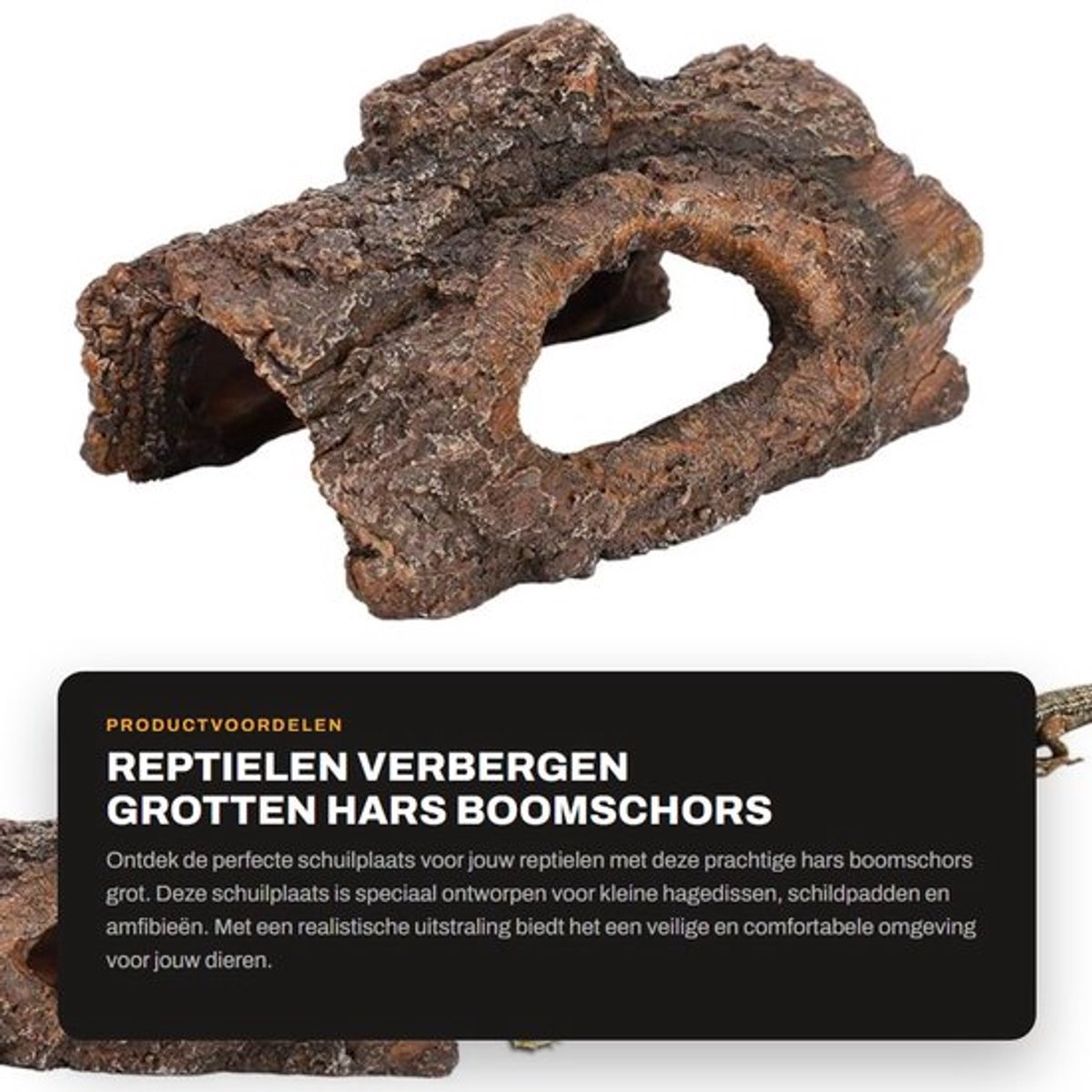 Verbergplek Hars Boomschors - Schuilplaats voor Reptielen - Grot voor Amfibieën - Aquarium Decoratie - 15,5x10x8cm - 100% Gloednieuw