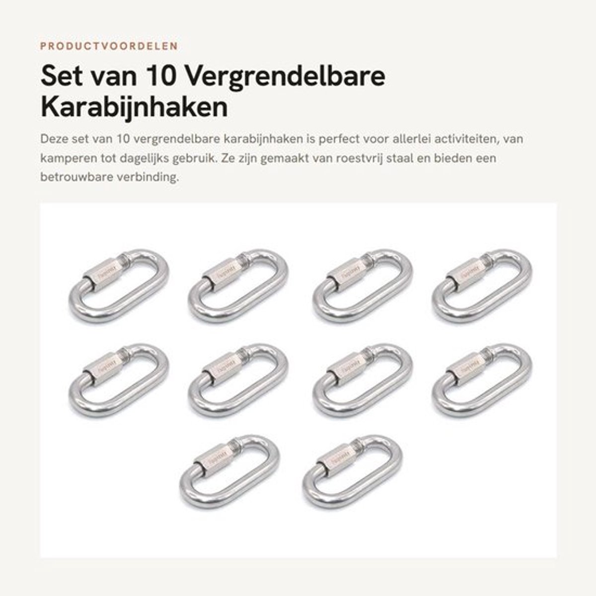 Karabijnhaak Vergrendeling - 10 Stuks - Roestvrij Staal - Sleutelhanger - Hondenriem - Geschikt voor Kamperen/Wandelen - Haak