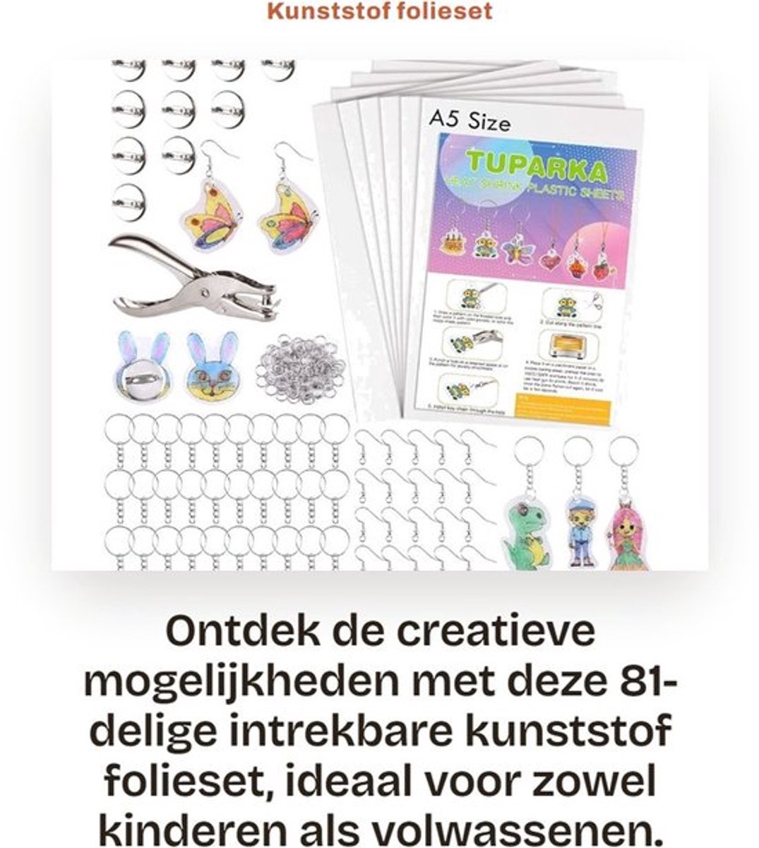 Krimpkunstpapier Set - 20 Vellen Blanco - 30 Sleutelhangers - 20 Oorhaken - 10 Pinnen - Geschikt voor Kinderen vanaf 4 Jaar - Ambachtset