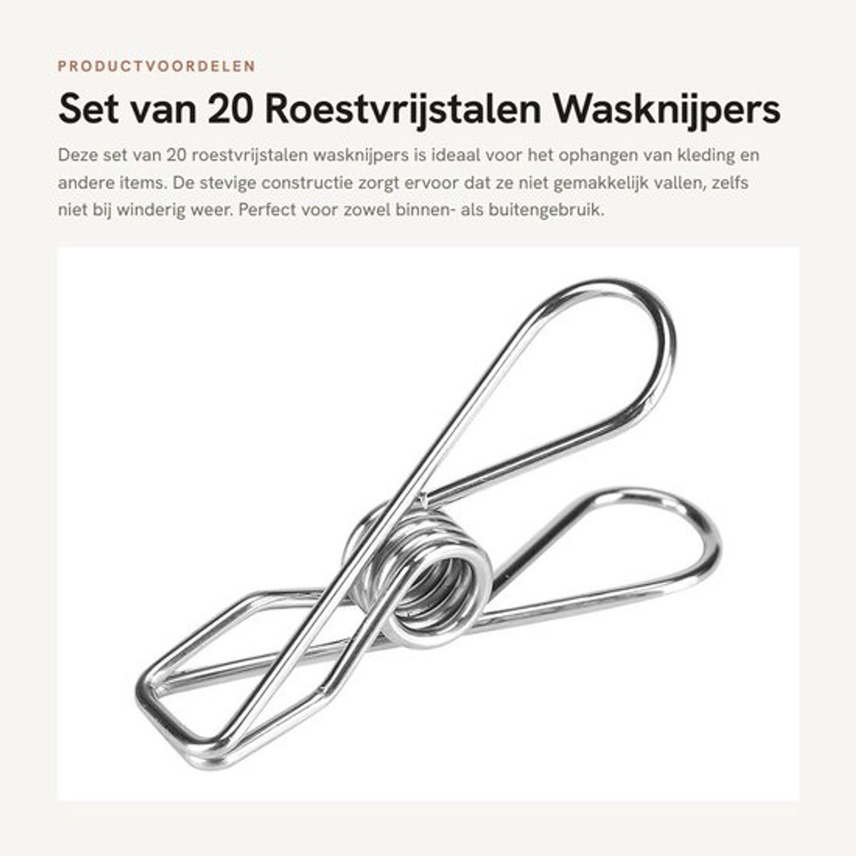 Set van 20 Roestvrijstalen Wasknijpers voor Kleding