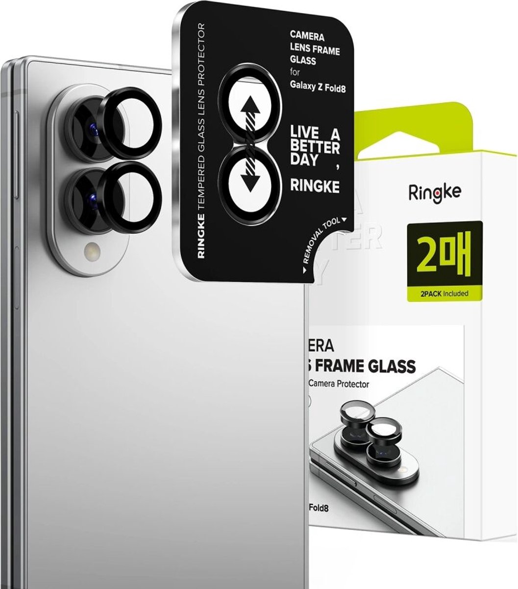 Ringke Frame Glass - Camera Protector Geschikt voor Samsung Galaxy Z Fold 8 - Case Friendly - Tempered Glass voor Camera Lens Zwart - 2-Pack