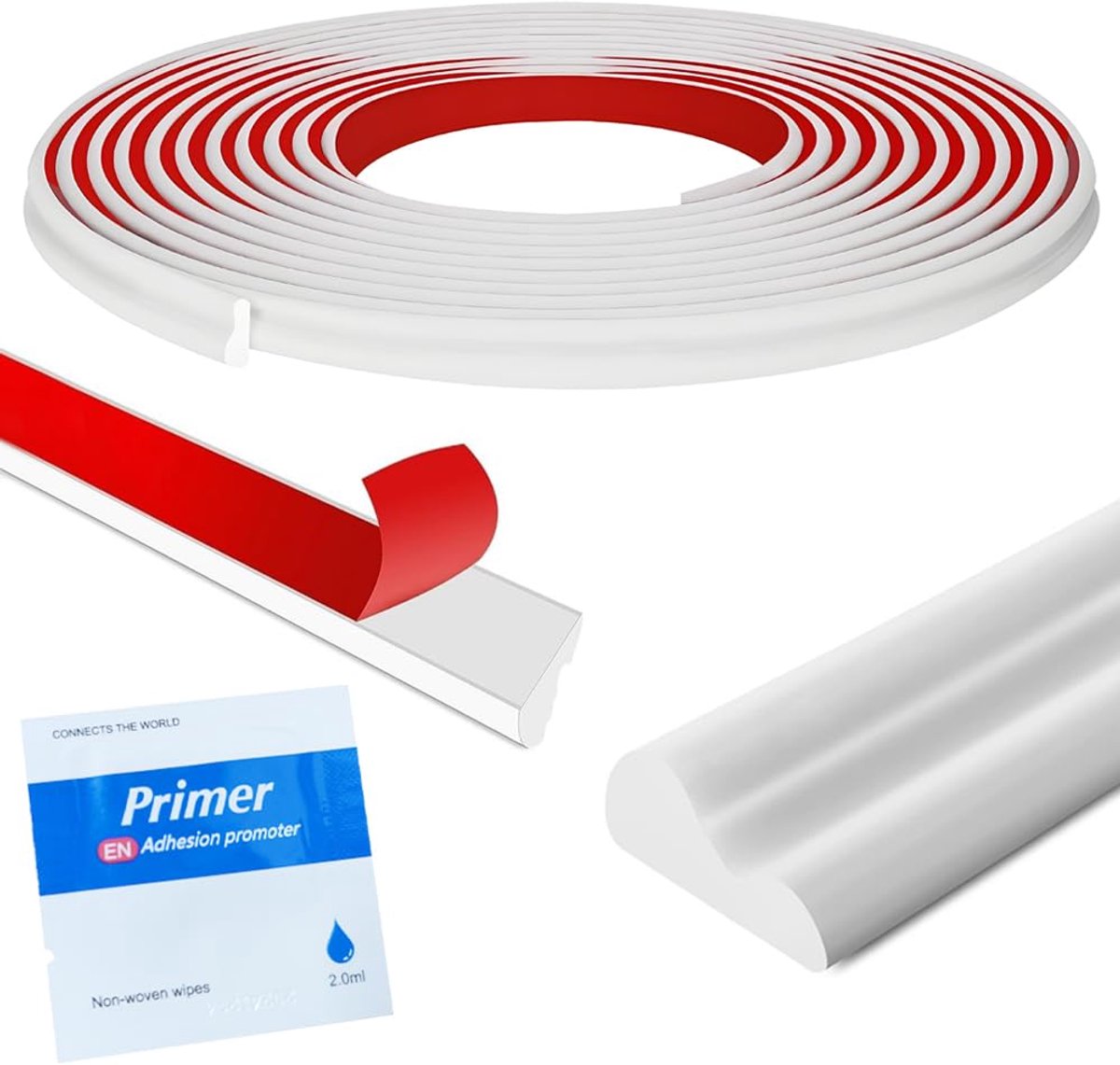 SnelShoppen - Zelfklevende Decoratieve Sierstrip voor Muur & Meubels - 6m x 40mm Flexibele Strip met 5 Reinigingsdoeken - Ideaal voor Spiegellijsten,