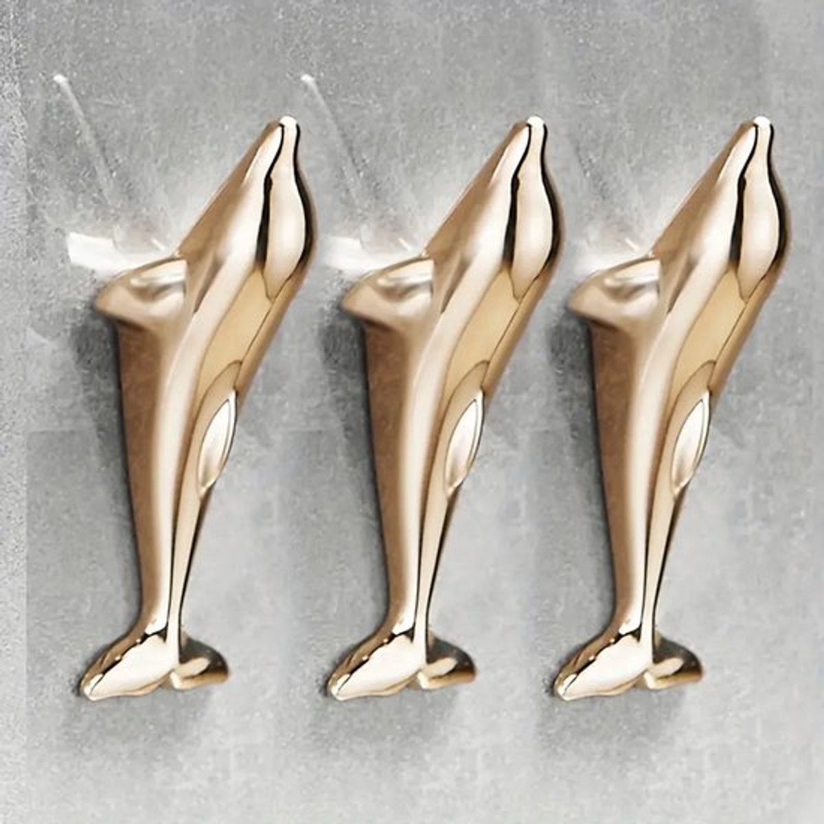 3 gouden dolfijnhaken, kapstokhaken voor in de hoek van de entree, creatieve sleutelhaken zonder boren, kapstokhaken, eenvoudige badkamerhaken voor aan de muur