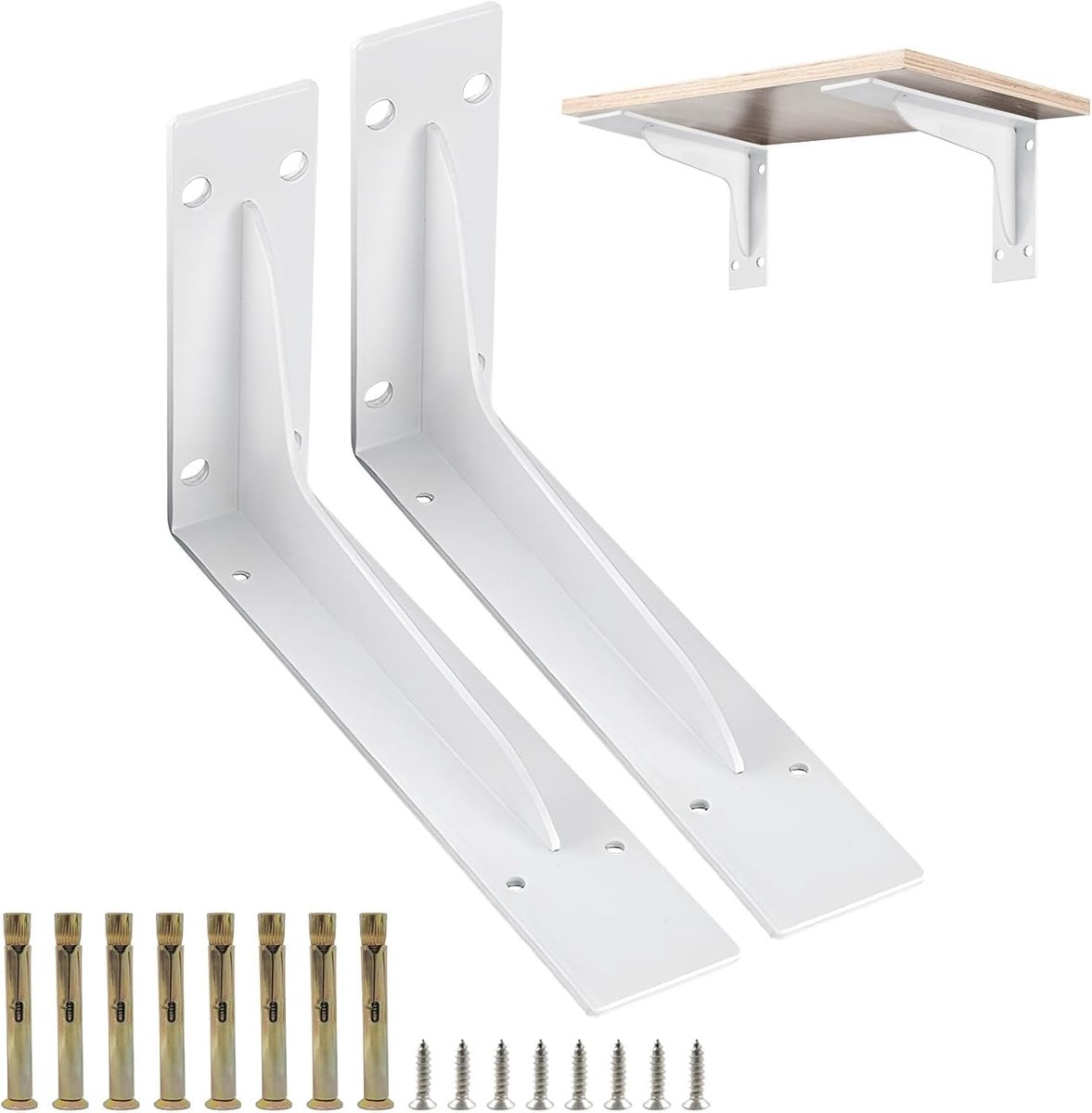 Stevige L plank beugels 200mm, moderne gebogen ondersteuning voor planken, 150 kg belasting, 1 paar