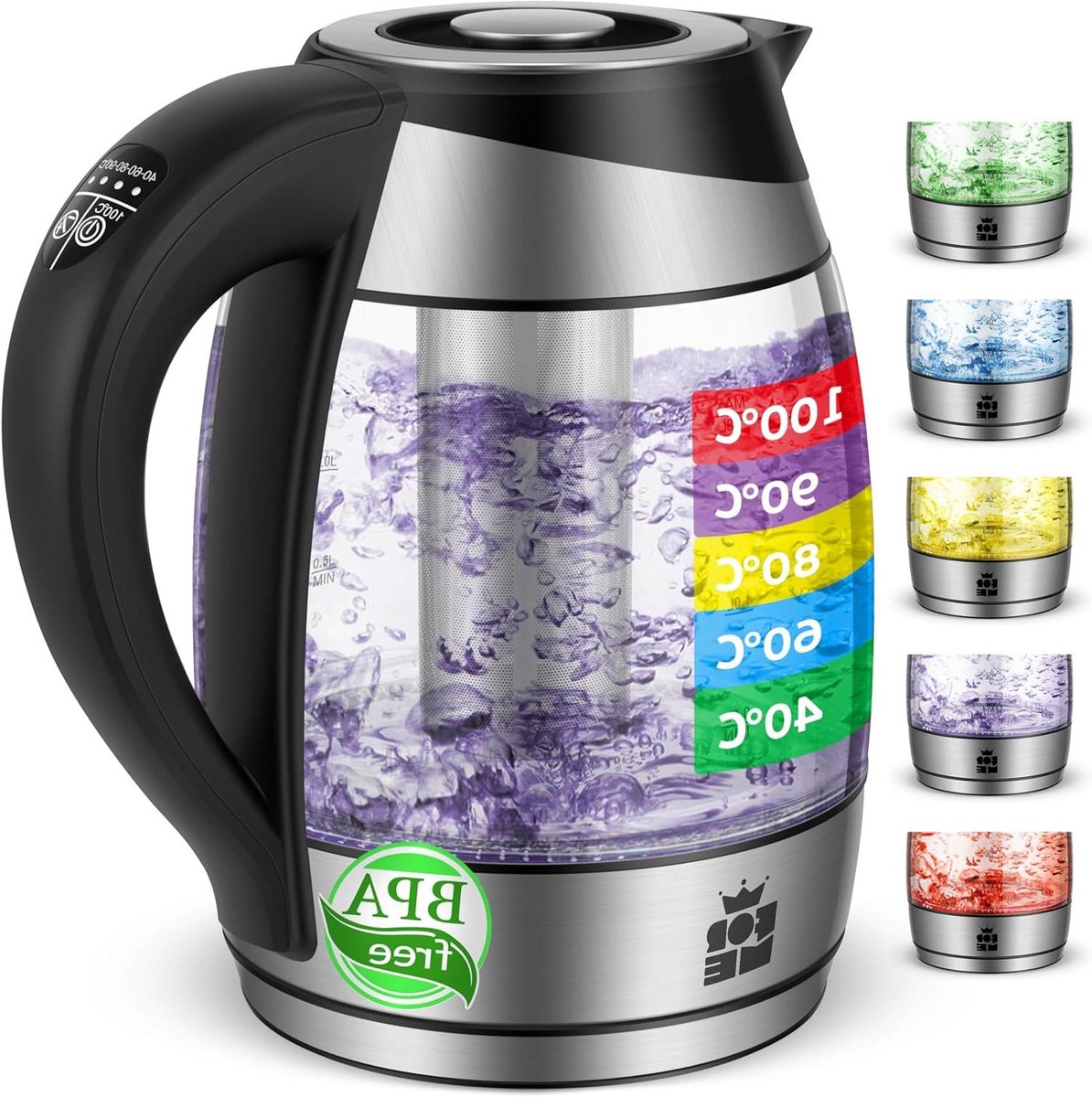 Elektrische Waterkoker - Glas Waterkoker - Thee Zetten - Instelbare Temperatuur - 18 Liter - Zwart