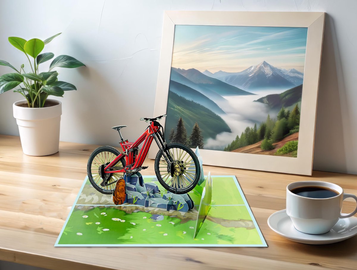 SnelShoppen - Vaderdagkaart pop-up 3D | Verjaardagswensen voor papa, opa, echtgenoot - Maat 15x20 cm - Mountainbike Thema - Uniek, Feestelijk en Perso