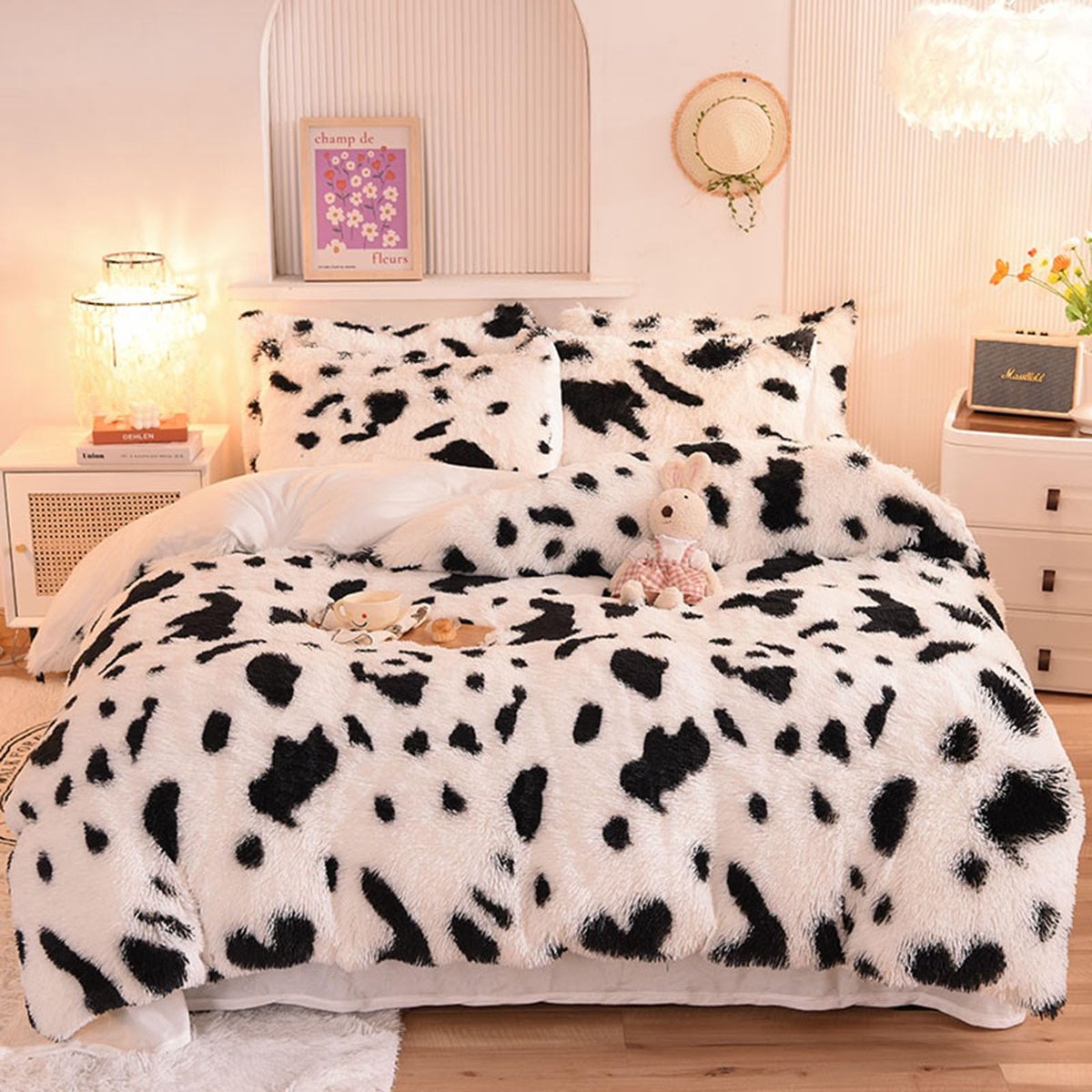 SnelShoppen - Zachte Pluche Shaggy Dekbedovertrekset, Tie-Dye Imitatiebont Beddengoedset voor Tieners en Meisjes, Fluwelen en Donzige Dekbedovertrekke